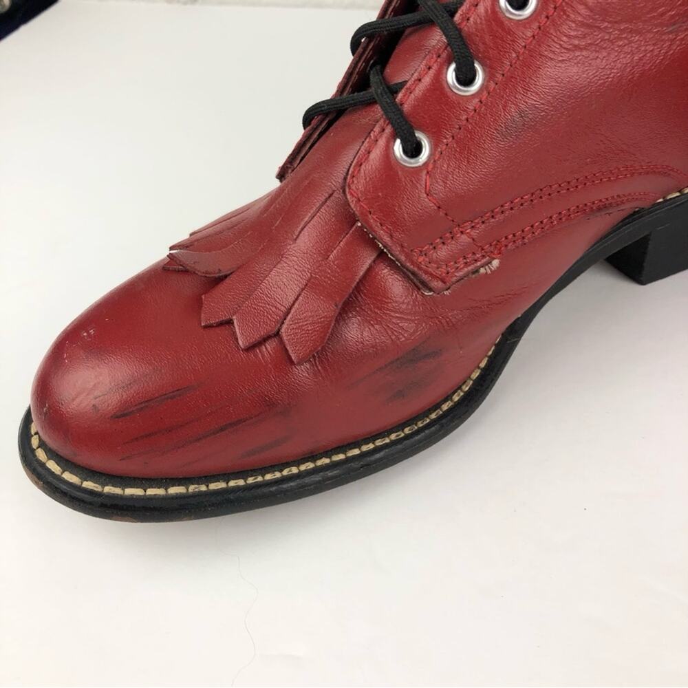 Laredo Red Fringe Leather Kiltie Boots - Picture 7 of 11